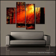 Cheap Sunrise Forest Painting, Frameless Print,Set of 4